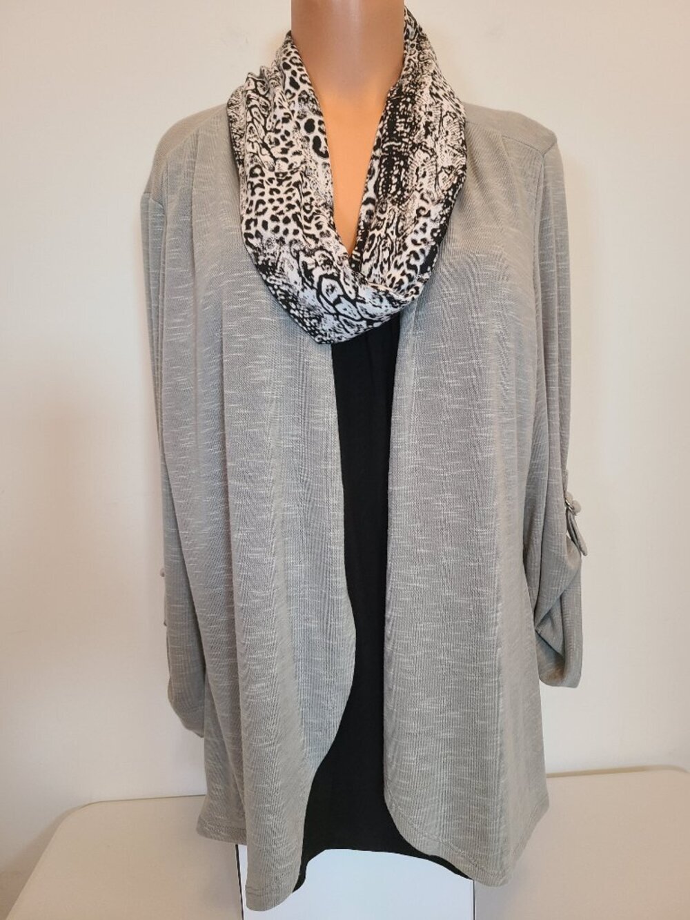 Notations Twin Set Blouse Top Gray Black With Scarf NWT - Picture 3 of 15
